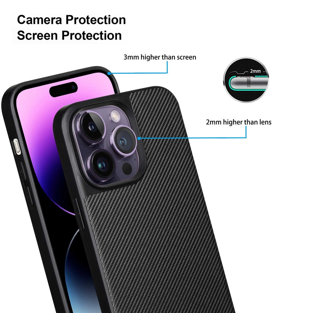 VILI TC Series for iPhone 14 Pro Max Textured Leather Coated TPU Phone Case Anti-scratch Mobile Phone Back Cover