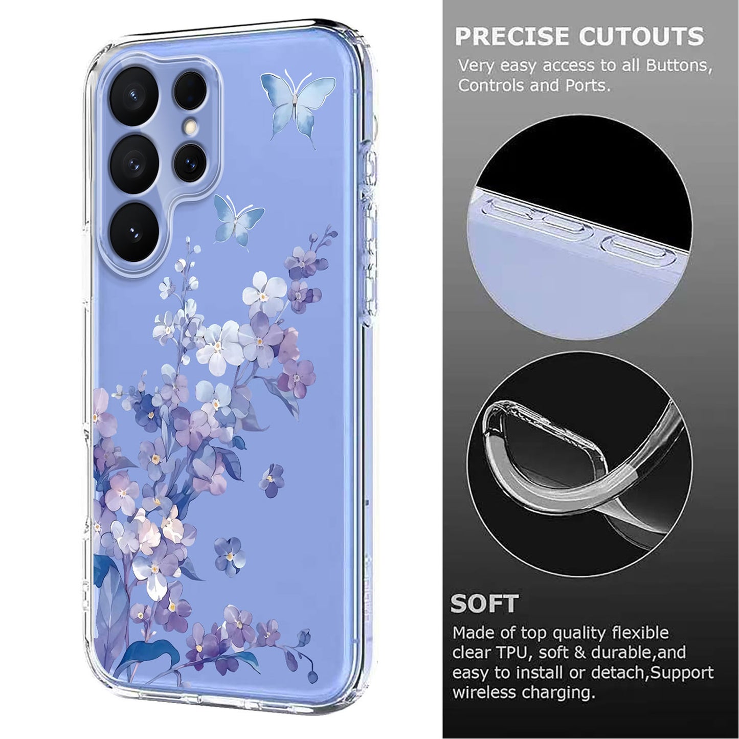 For Samsung Galaxy S26 Ultra Case Butterfly Floral Pattern Printing TPU Phone Back Cover