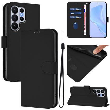 For Samsung Galaxy S26 Ultra Case Solid Color Wallet Leather Phone Cover with Strap