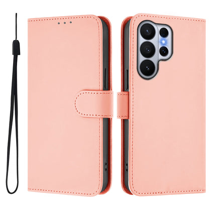 For Samsung Galaxy S26 Ultra Case Solid Color Wallet Leather Phone Cover with Strap