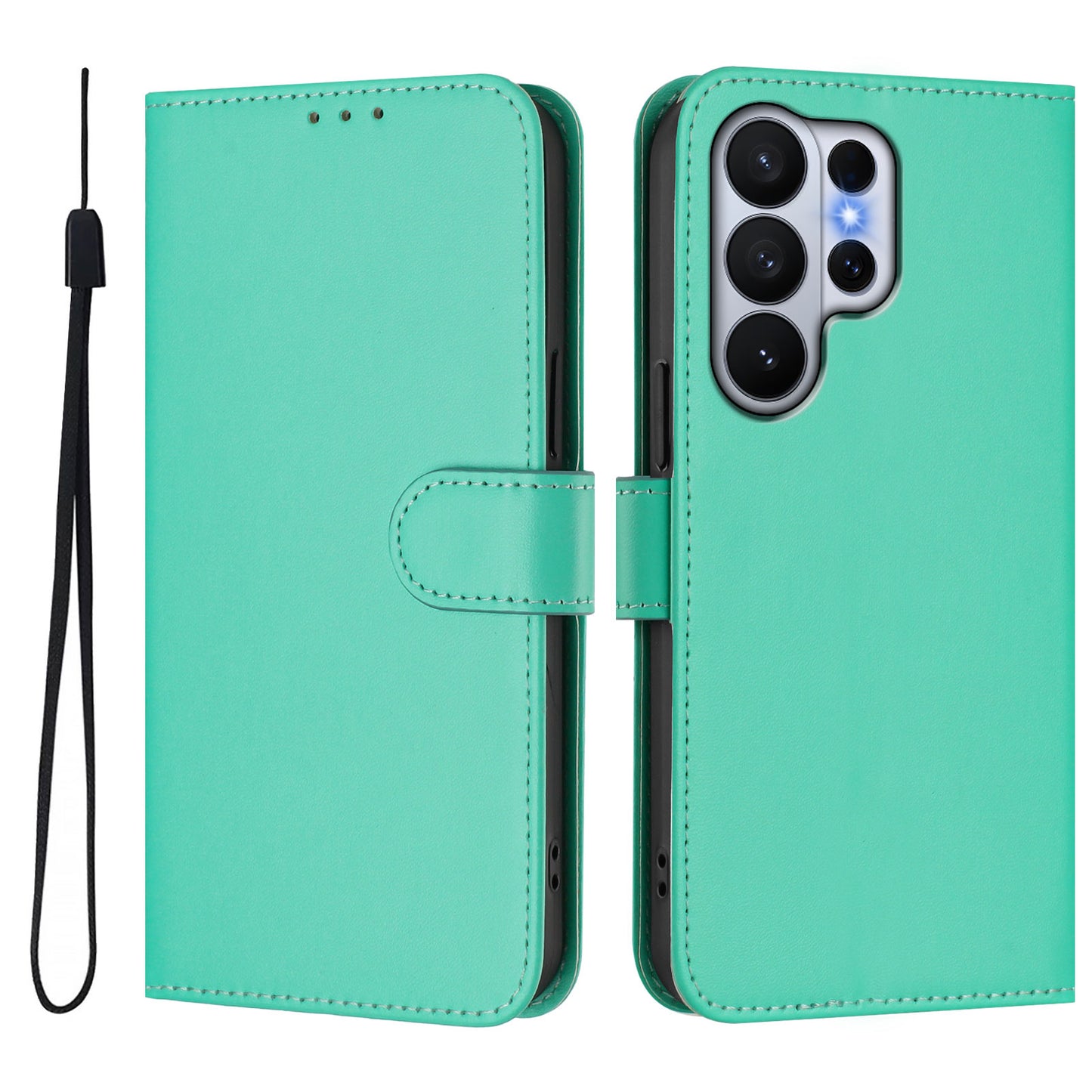 For Samsung Galaxy S26 Ultra Case Solid Color Wallet Leather Phone Cover with Strap