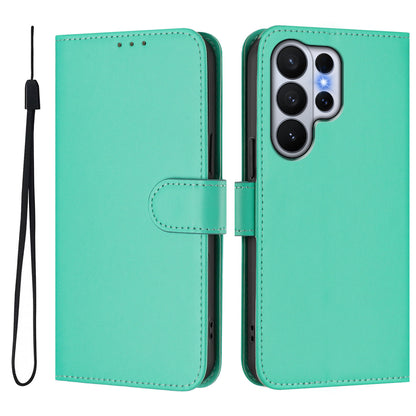For Samsung Galaxy S26 Ultra Case Solid Color Wallet Leather Phone Cover with Strap