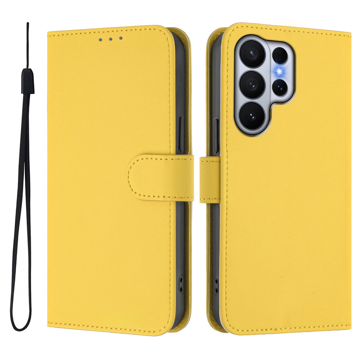 For Samsung Galaxy S26 Ultra Case Solid Color Wallet Leather Phone Cover with Strap