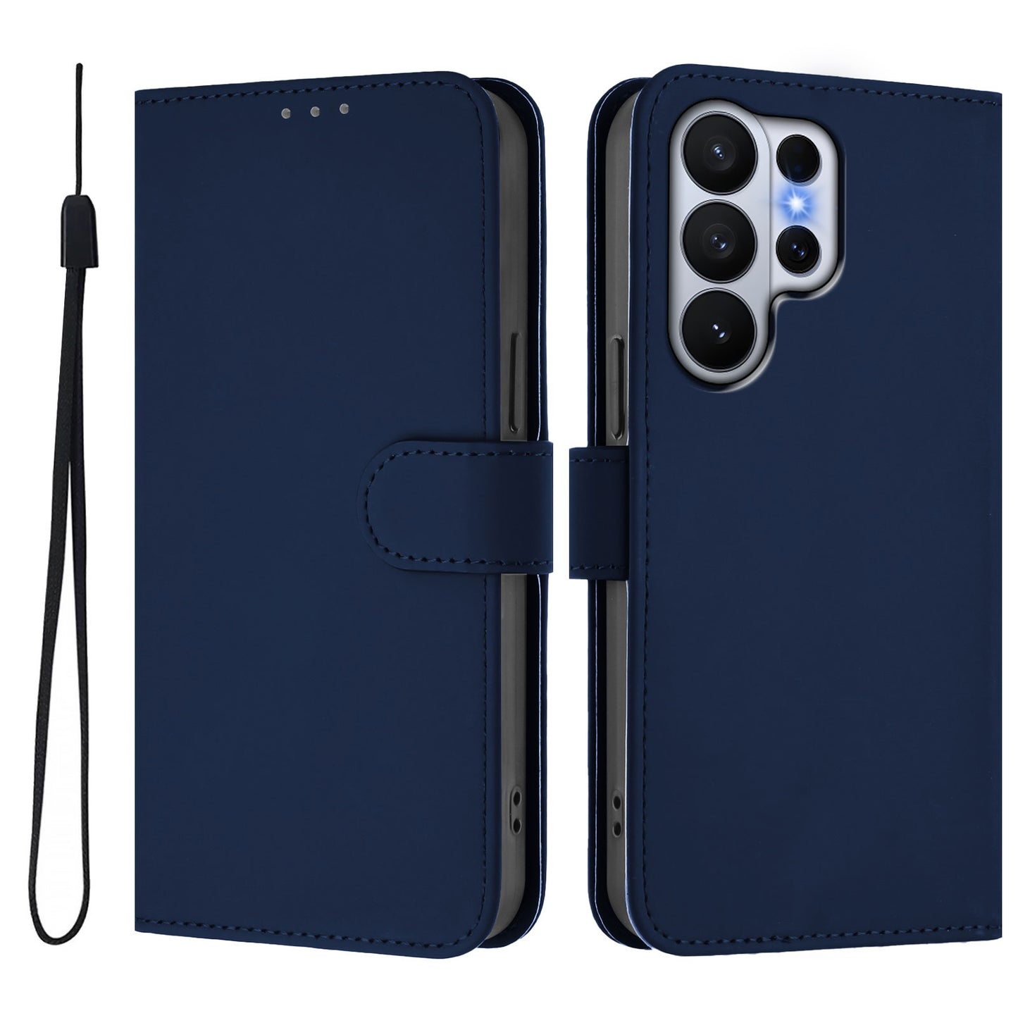 For Samsung Galaxy S26 Ultra Case Solid Color Wallet Leather Phone Cover with Strap