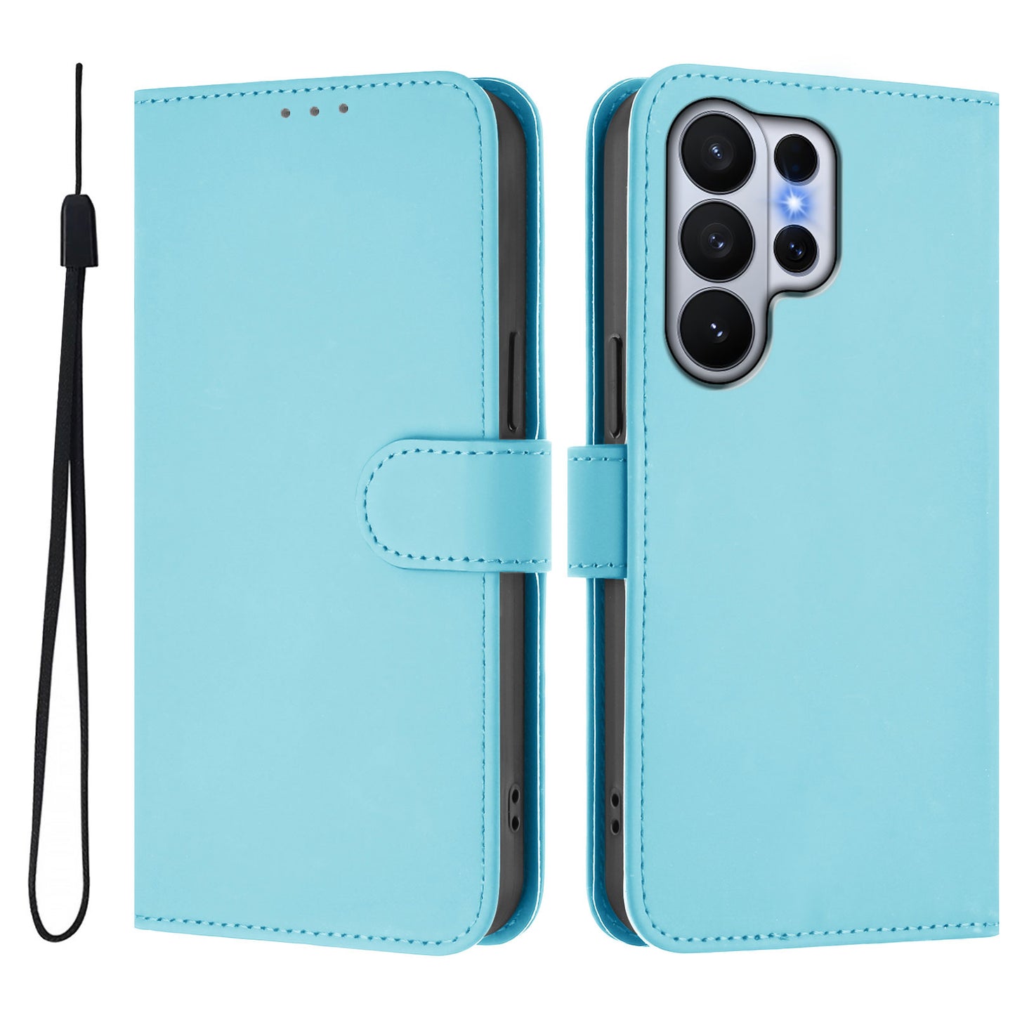 For Samsung Galaxy S26 Ultra Case Solid Color Wallet Leather Phone Cover with Strap