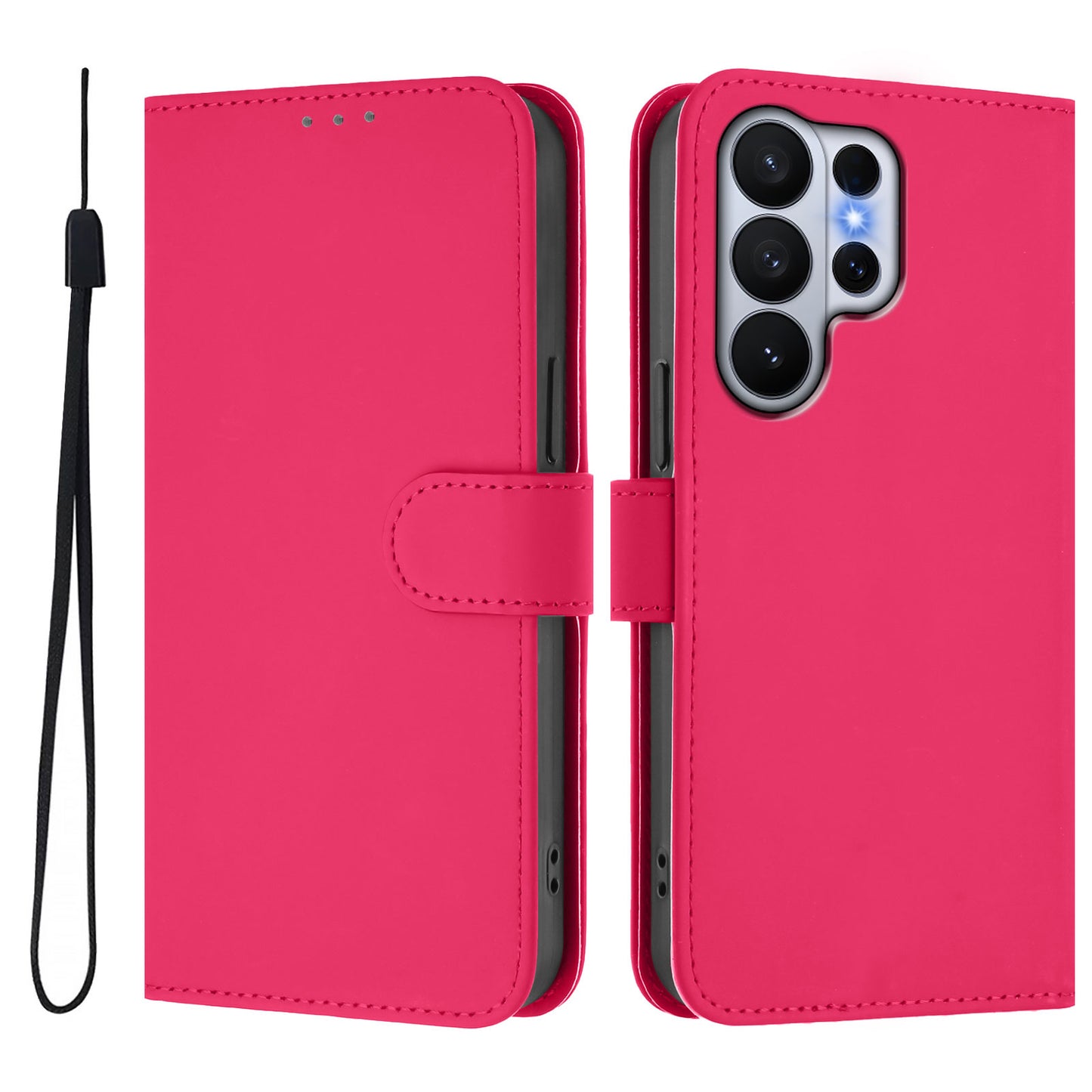 For Samsung Galaxy S26 Ultra Case Solid Color Wallet Leather Phone Cover with Strap