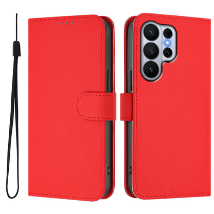 For Samsung Galaxy S26 Ultra Case Solid Color Wallet Leather Phone Cover with Strap