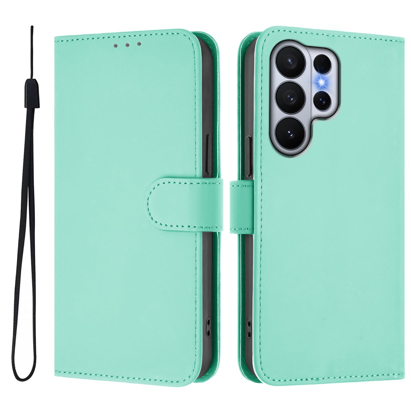 For Samsung Galaxy S26 Ultra Case Solid Color Wallet Leather Phone Cover with Strap
