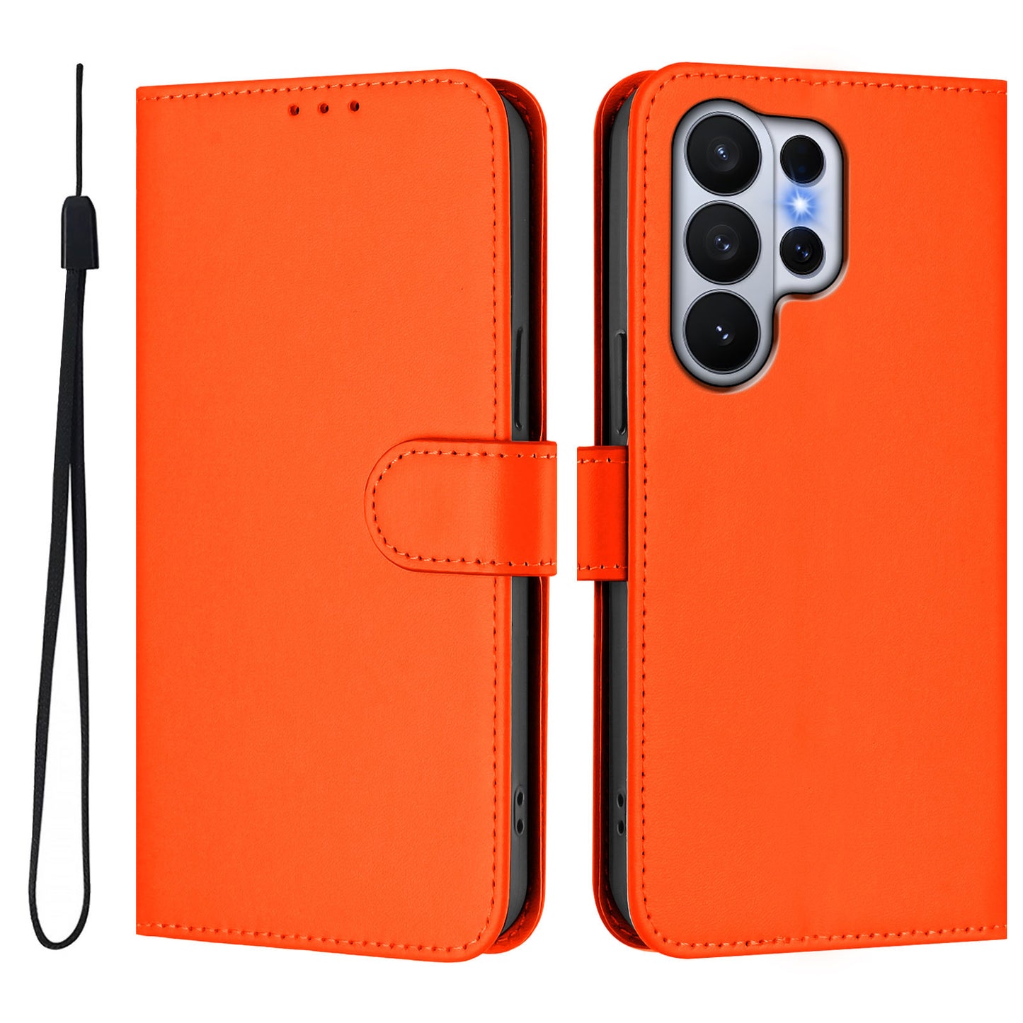 For Samsung Galaxy S26 Ultra Case Solid Color Wallet Leather Phone Cover with Strap