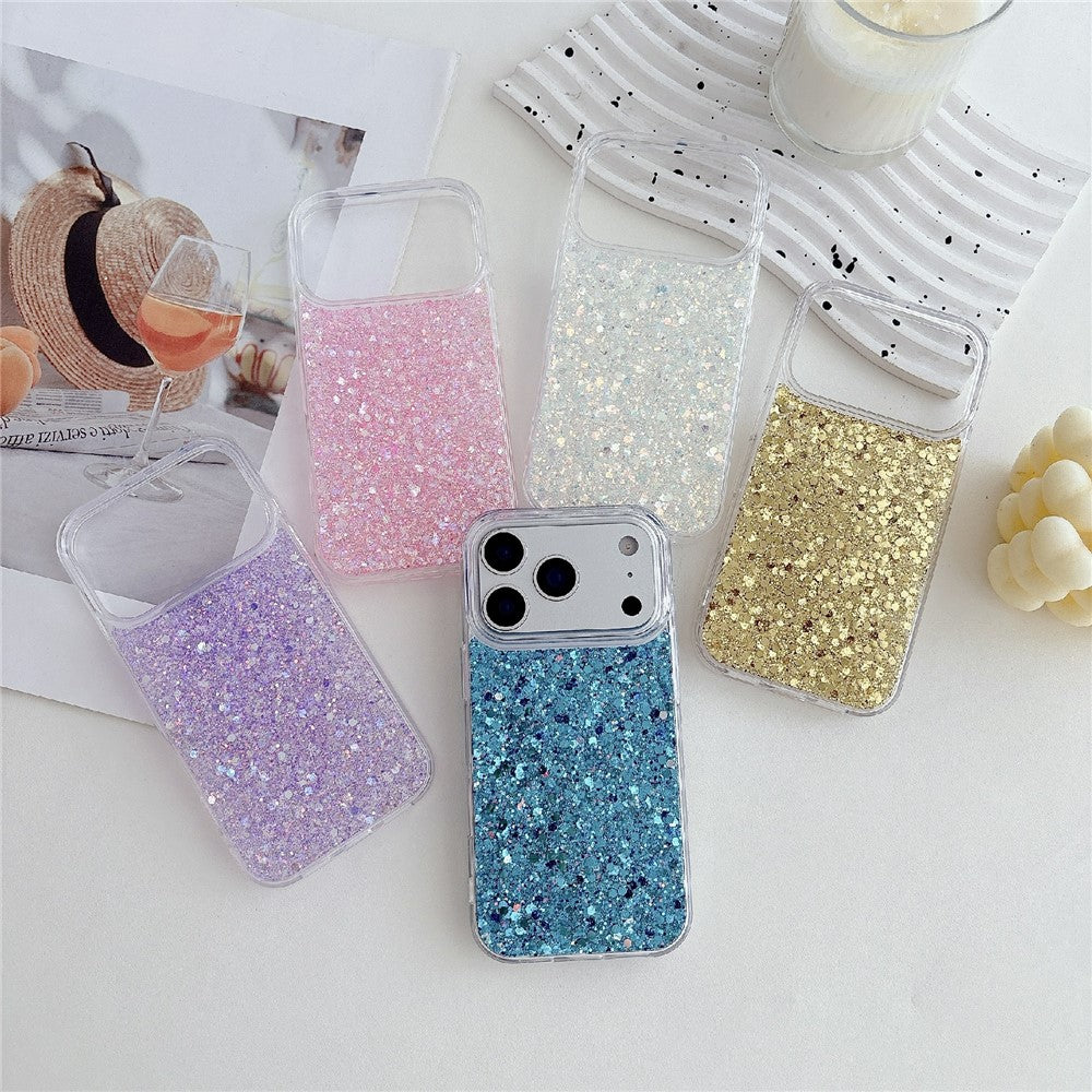 For iPhone 17 Pro Max Case TPU Drop Protection Epoxy Glittery Sequins Phone Cover
