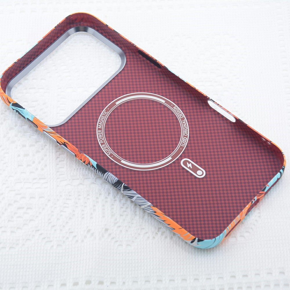 For iPhone 17 Pro Magnetic Case Carbon Fiber Texture Water Transfer PC Phone Cover