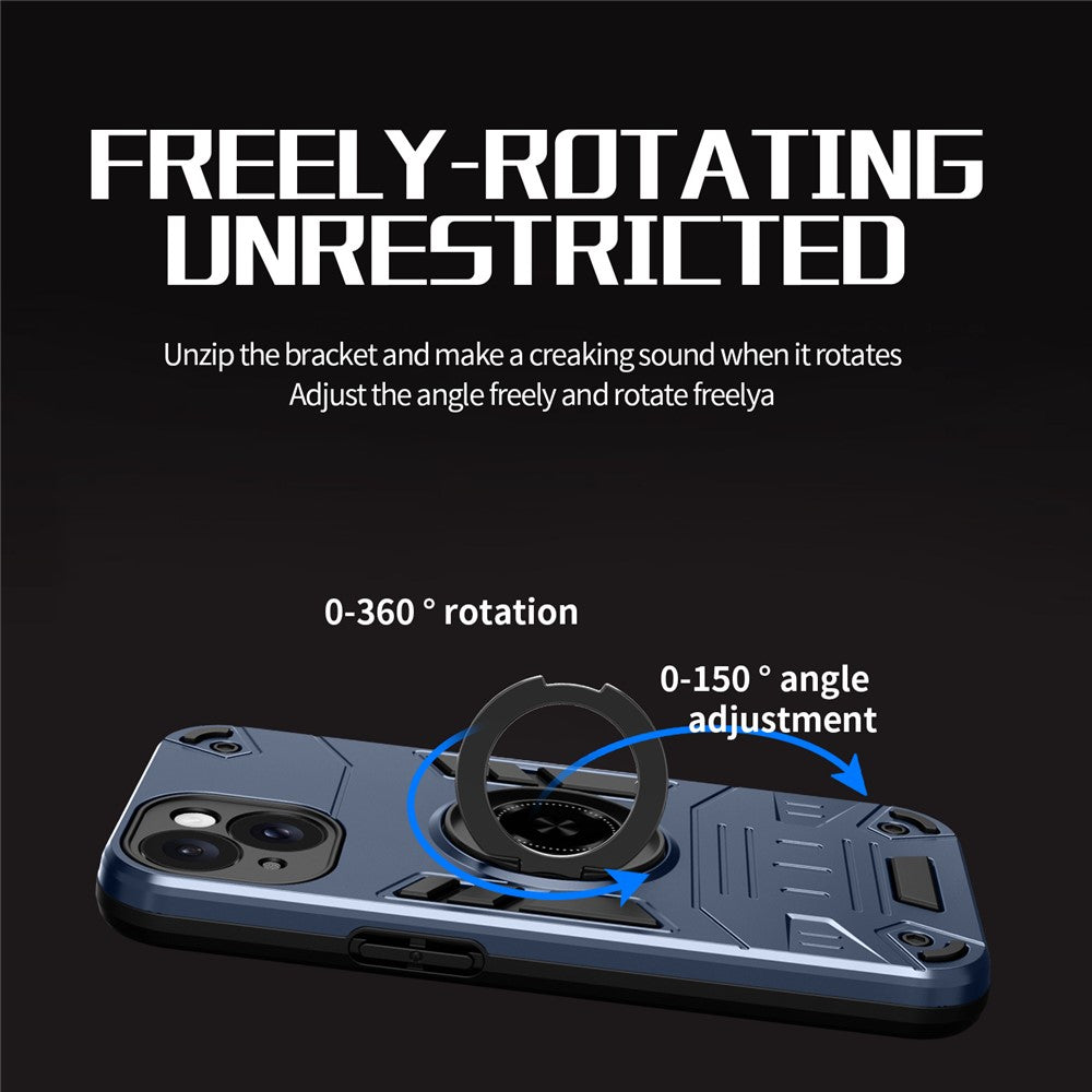 For iPhone 15 Plus  / 14 Plus Case with Ring Holder Kickstand PC + TPU Anti-Fall Phone Cover