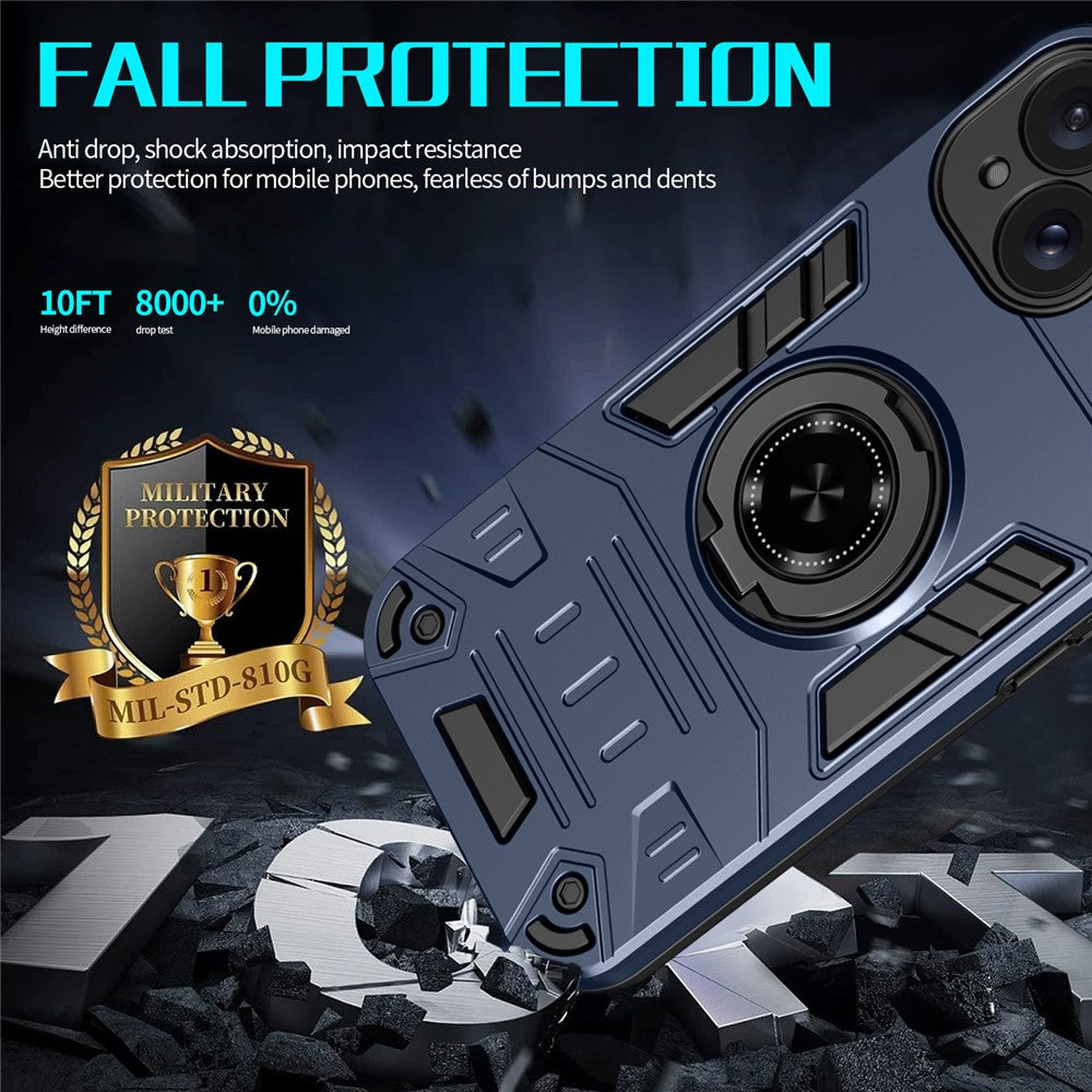 For iPhone 15 Plus  / 14 Plus Case with Ring Holder Kickstand PC + TPU Anti-Fall Phone Cover