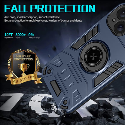 For iPhone 15 Plus  / 14 Plus Case with Ring Holder Kickstand PC + TPU Anti-Fall Phone Cover