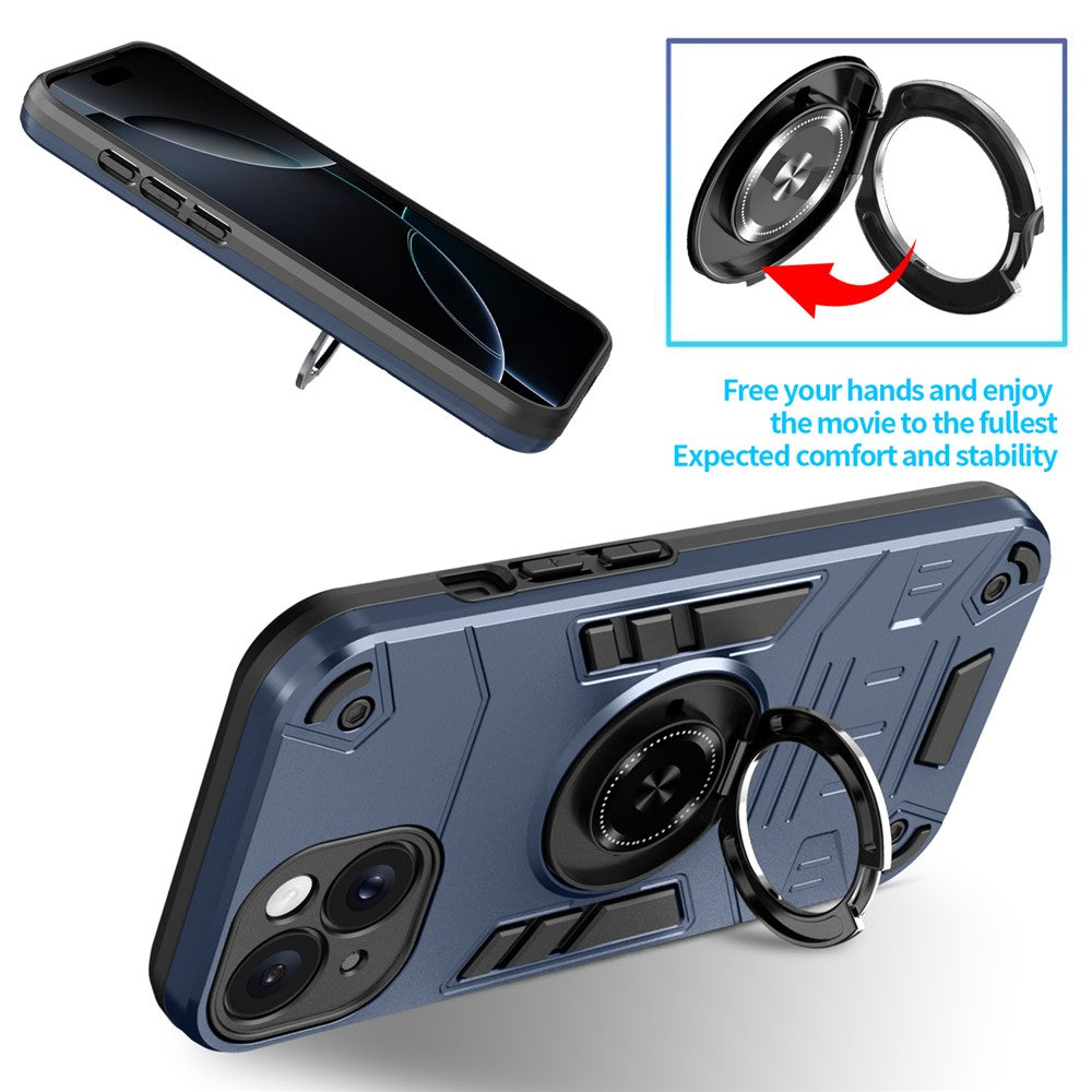 For iPhone 15 Plus  / 14 Plus Case with Ring Holder Kickstand PC + TPU Anti-Fall Phone Cover