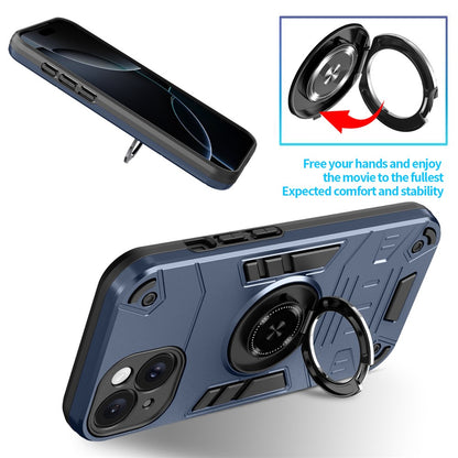 For iPhone 15 Plus  / 14 Plus Case with Ring Holder Kickstand PC + TPU Anti-Fall Phone Cover