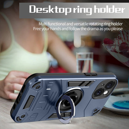 For iPhone 15 Plus  / 14 Plus Case with Ring Holder Kickstand PC + TPU Anti-Fall Phone Cover