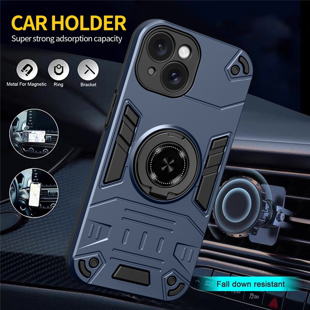 For iPhone 15 Plus  / 14 Plus Case with Ring Holder Kickstand PC + TPU Anti-Fall Phone Cover