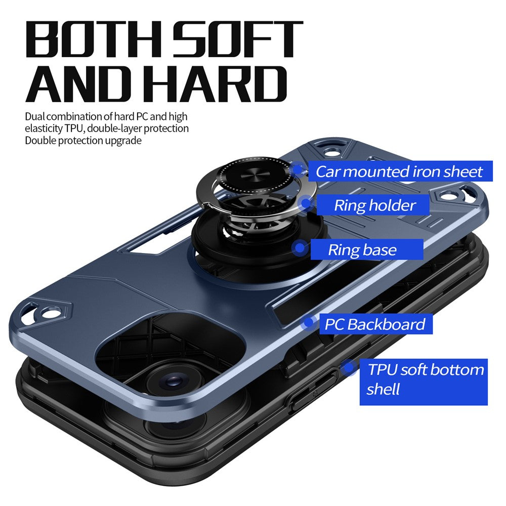 For iPhone 15 Plus  / 14 Plus Case with Ring Holder Kickstand PC + TPU Anti-Fall Phone Cover