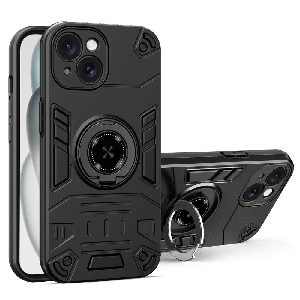 For iPhone 15 Plus  / 14 Plus Case with Ring Holder Kickstand PC + TPU Anti-Fall Phone Cover