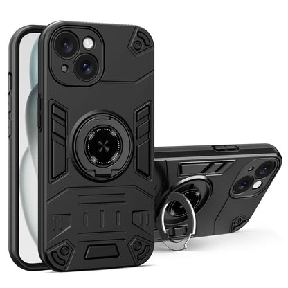 For iPhone 15 Plus  / 14 Plus Case with Ring Holder Kickstand PC + TPU Anti-Fall Phone Cover