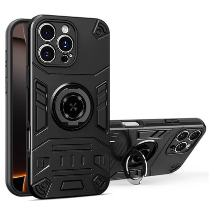 For iPhone 16 Pro Max Case with Ring Holder Kickstand PC + TPU Anti-Fall Phone Cover