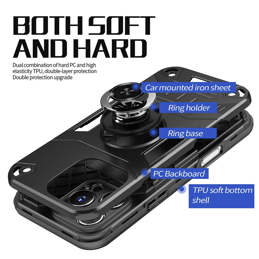 For iPhone 16 Pro Max Case with Ring Holder Kickstand PC + TPU Anti-Fall Phone Cover