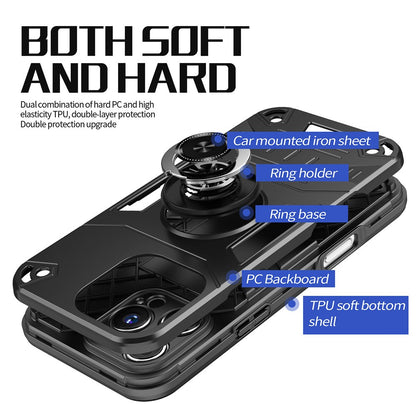 For iPhone 16 Pro Max Case with Ring Holder Kickstand PC + TPU Anti-Fall Phone Cover