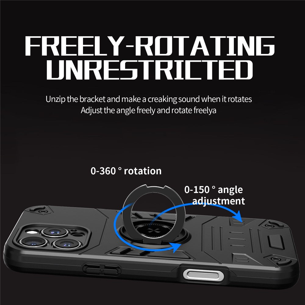 For iPhone 16 Pro Max Case with Ring Holder Kickstand PC + TPU Anti-Fall Phone Cover
