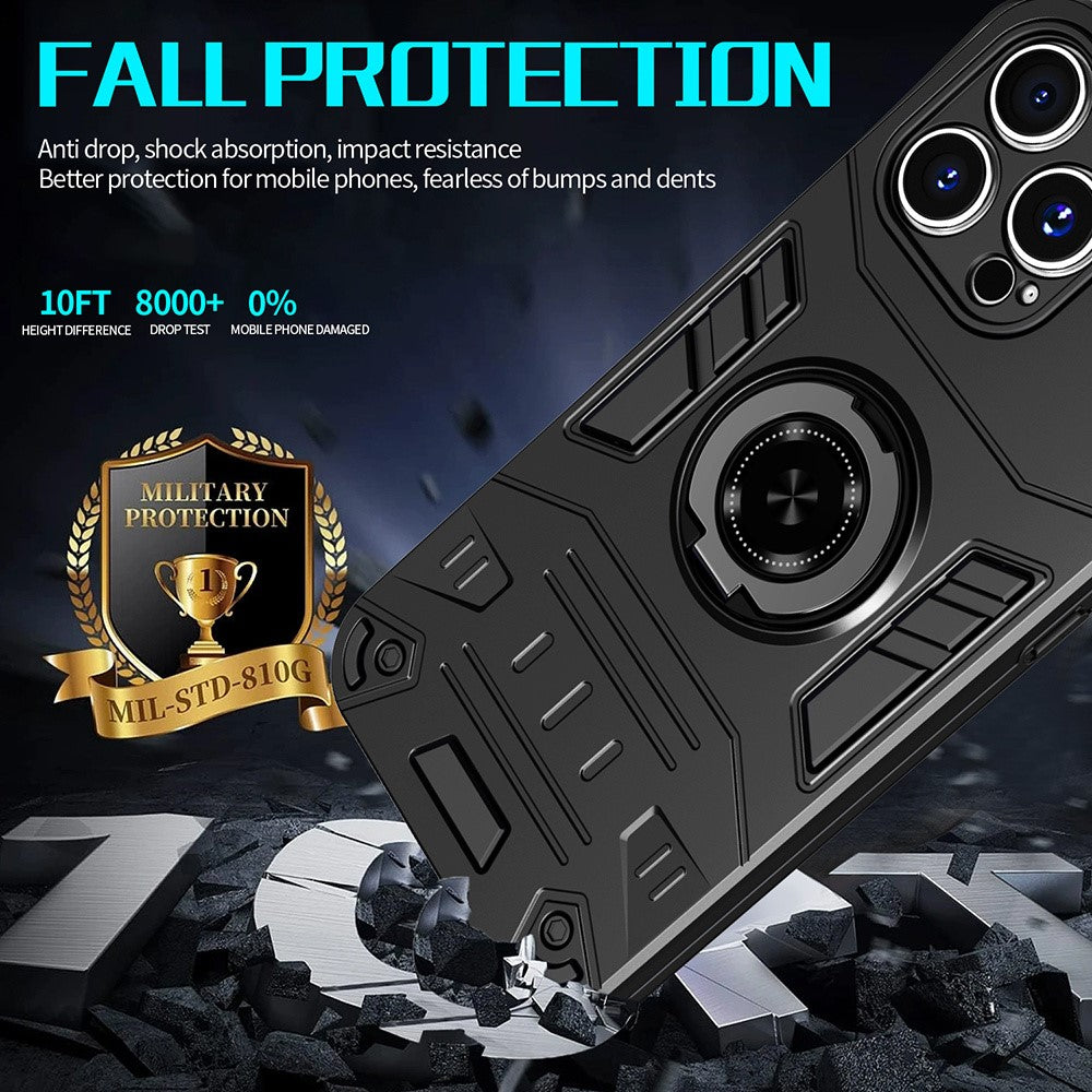 For iPhone 16 Pro Max Case with Ring Holder Kickstand PC + TPU Anti-Fall Phone Cover