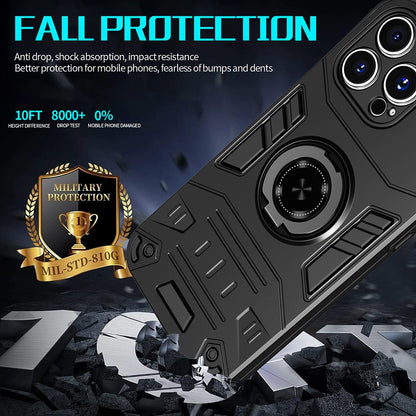 For iPhone 16 Pro Max Case with Ring Holder Kickstand PC + TPU Anti-Fall Phone Cover