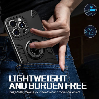 For iPhone 16 Pro Max Case with Ring Holder Kickstand PC + TPU Anti-Fall Phone Cover