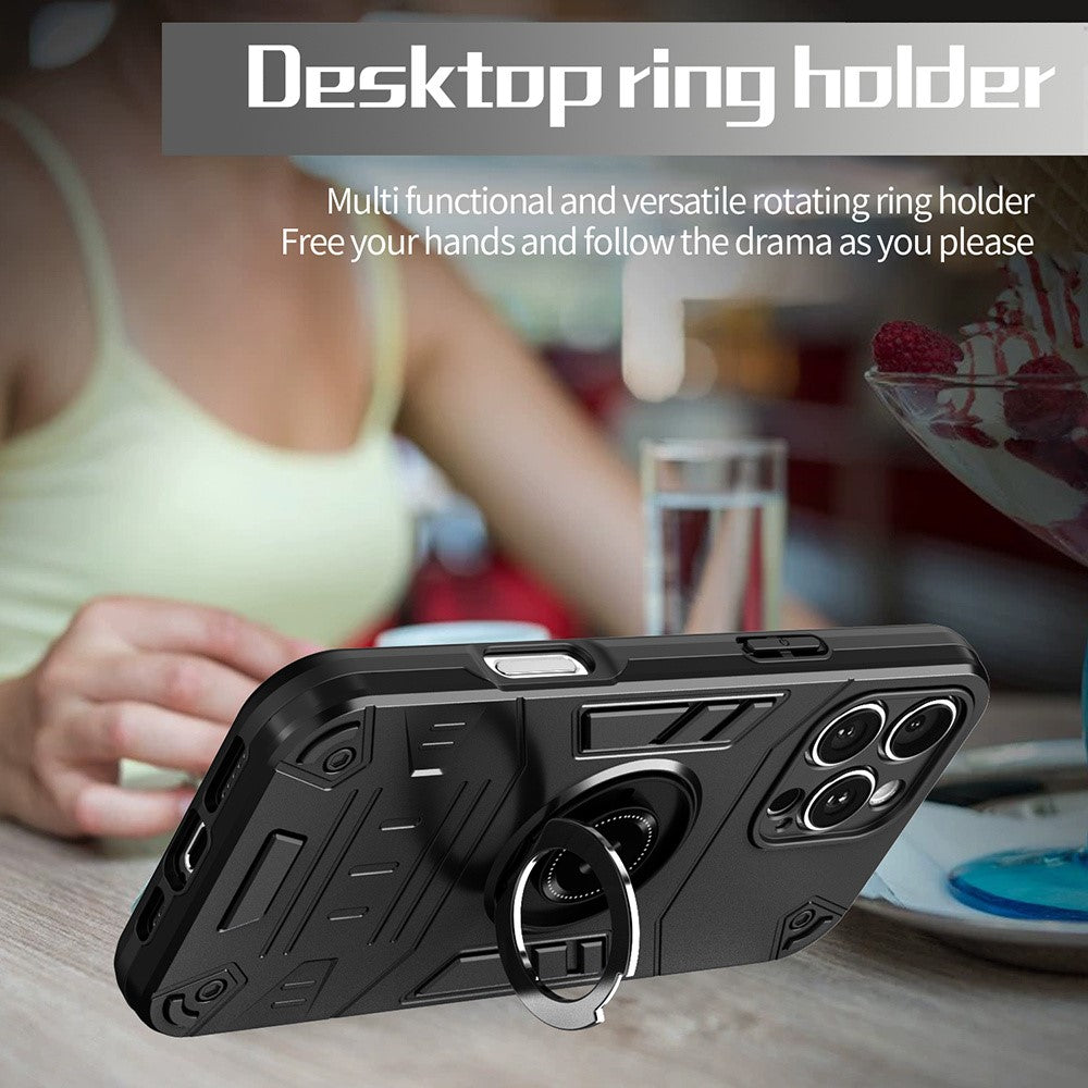 For iPhone 16 Pro Max Case with Ring Holder Kickstand PC + TPU Anti-Fall Phone Cover