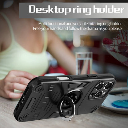 For iPhone 16 Pro Max Case with Ring Holder Kickstand PC + TPU Anti-Fall Phone Cover