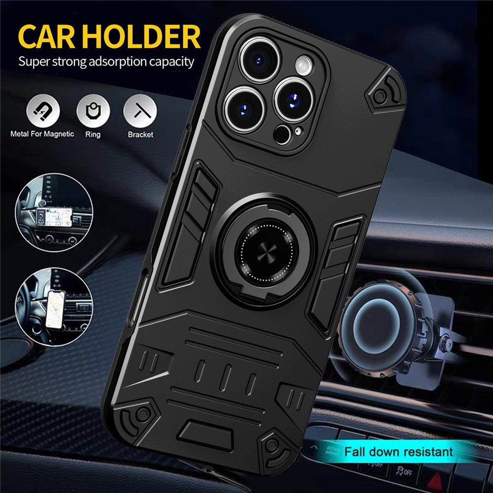 For iPhone 16 Pro Max Case with Ring Holder Kickstand PC + TPU Anti-Fall Phone Cover