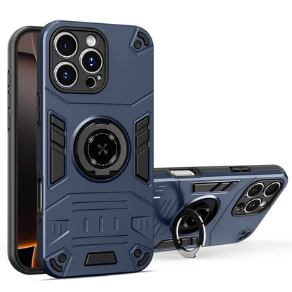 For iPhone 16 Pro Max Case with Ring Holder Kickstand PC + TPU Anti-Fall Phone Cover
