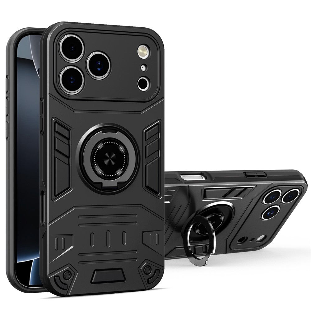For iPhone 17 Pro Case with Ring Holder Kickstand PC + TPU Anti-Fall Phone Cover