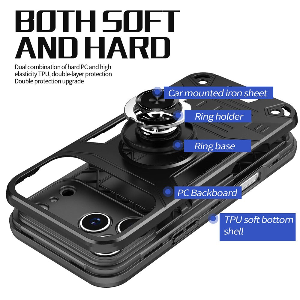 For iPhone 17 Pro Case with Ring Holder Kickstand PC + TPU Anti-Fall Phone Cover