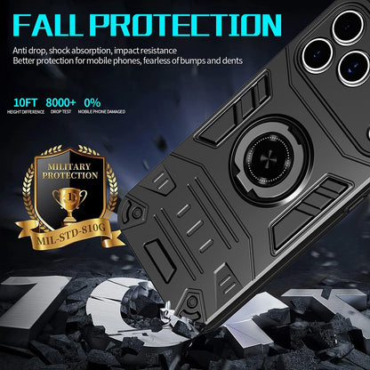 For iPhone 17 Pro Case with Ring Holder Kickstand PC + TPU Anti-Fall Phone Cover