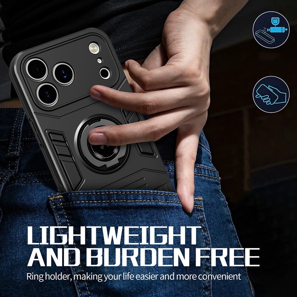For iPhone 17 Pro Case with Ring Holder Kickstand PC + TPU Anti-Fall Phone Cover