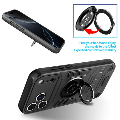 For iPhone 17 Pro Case with Ring Holder Kickstand PC + TPU Anti-Fall Phone Cover