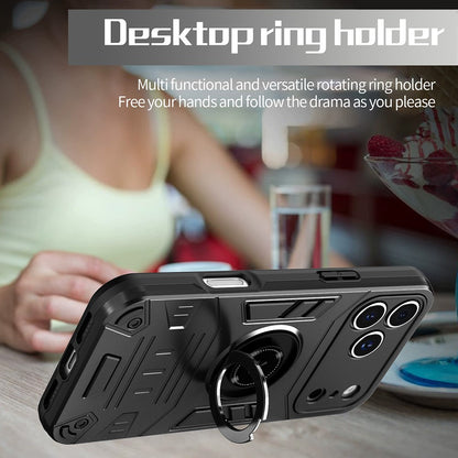 For iPhone 17 Pro Case with Ring Holder Kickstand PC + TPU Anti-Fall Phone Cover