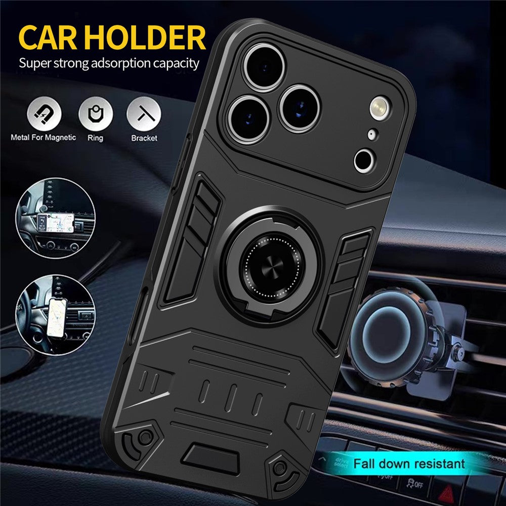 For iPhone 17 Pro Case with Ring Holder Kickstand PC + TPU Anti-Fall Phone Cover