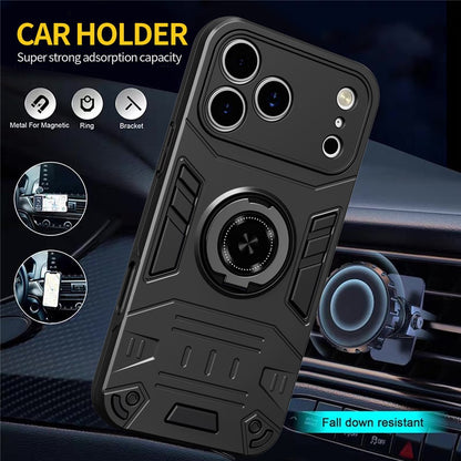 For iPhone 17 Pro Case with Ring Holder Kickstand PC + TPU Anti-Fall Phone Cover