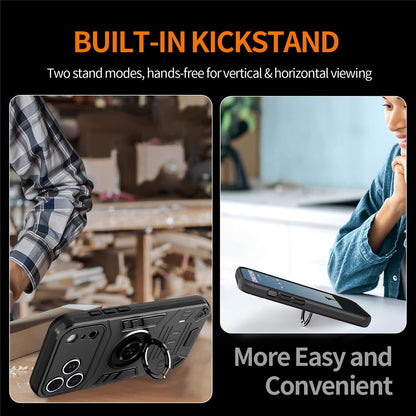 For iPhone 17 Pro Case with Ring Holder Kickstand PC + TPU Anti-Fall Phone Cover