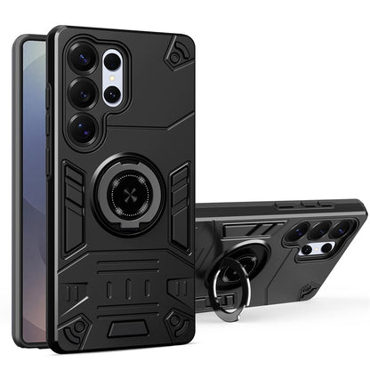 For Samsung Galaxy S25 Ultra Case with Ring Holder Kickstand PC + TPU Anti-Fall Phone Cover