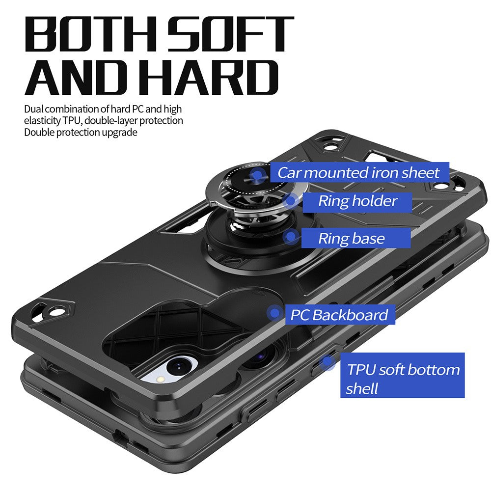 For Samsung Galaxy S25 Ultra Case with Ring Holder Kickstand PC + TPU Anti-Fall Phone Cover