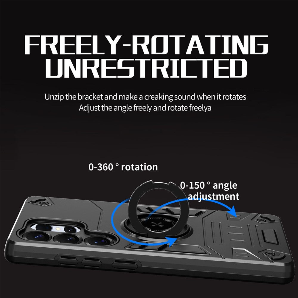 For Samsung Galaxy S25 Ultra Case with Ring Holder Kickstand PC + TPU Anti-Fall Phone Cover