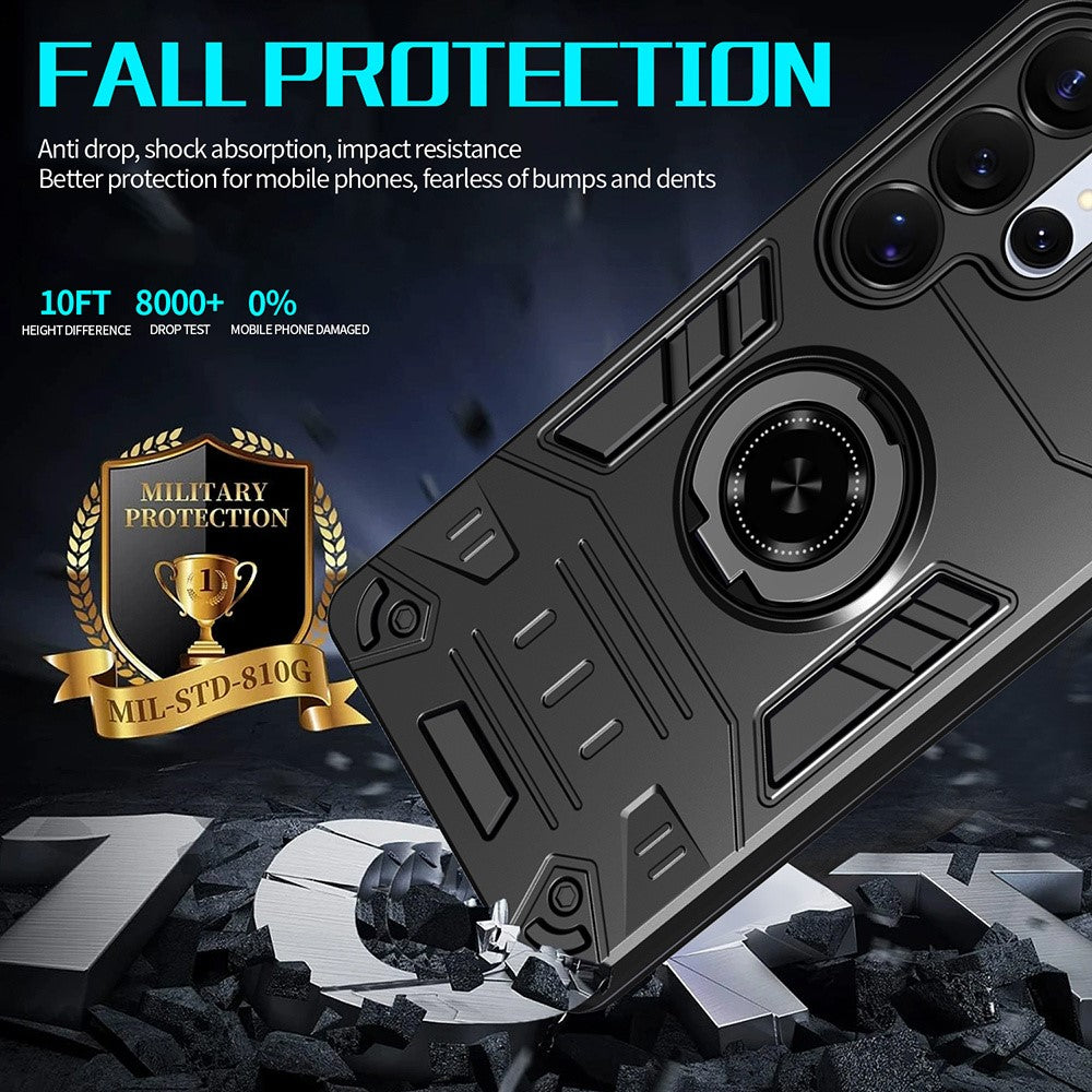 For Samsung Galaxy S25 Ultra Case with Ring Holder Kickstand PC + TPU Anti-Fall Phone Cover