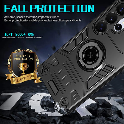 For Samsung Galaxy S25 Ultra Case with Ring Holder Kickstand PC + TPU Anti-Fall Phone Cover